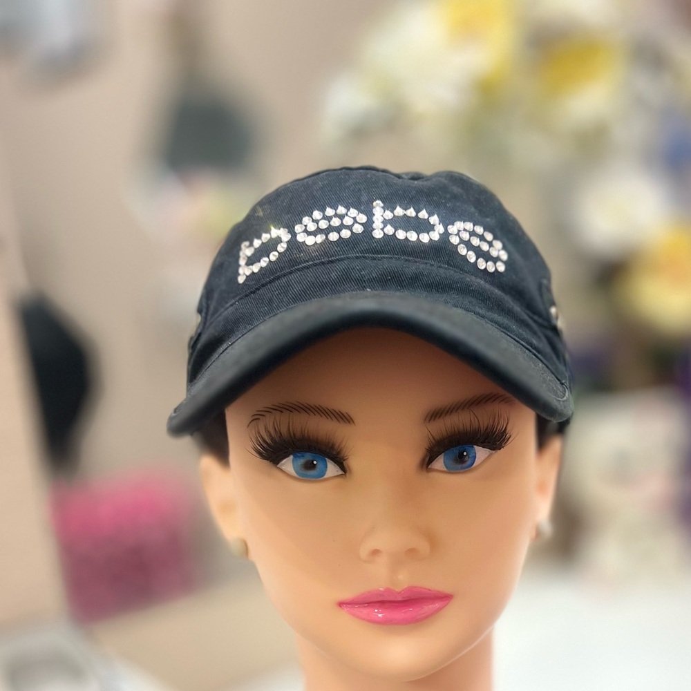 Bebe Black Cap with Rhinestone Logo. VGUC!